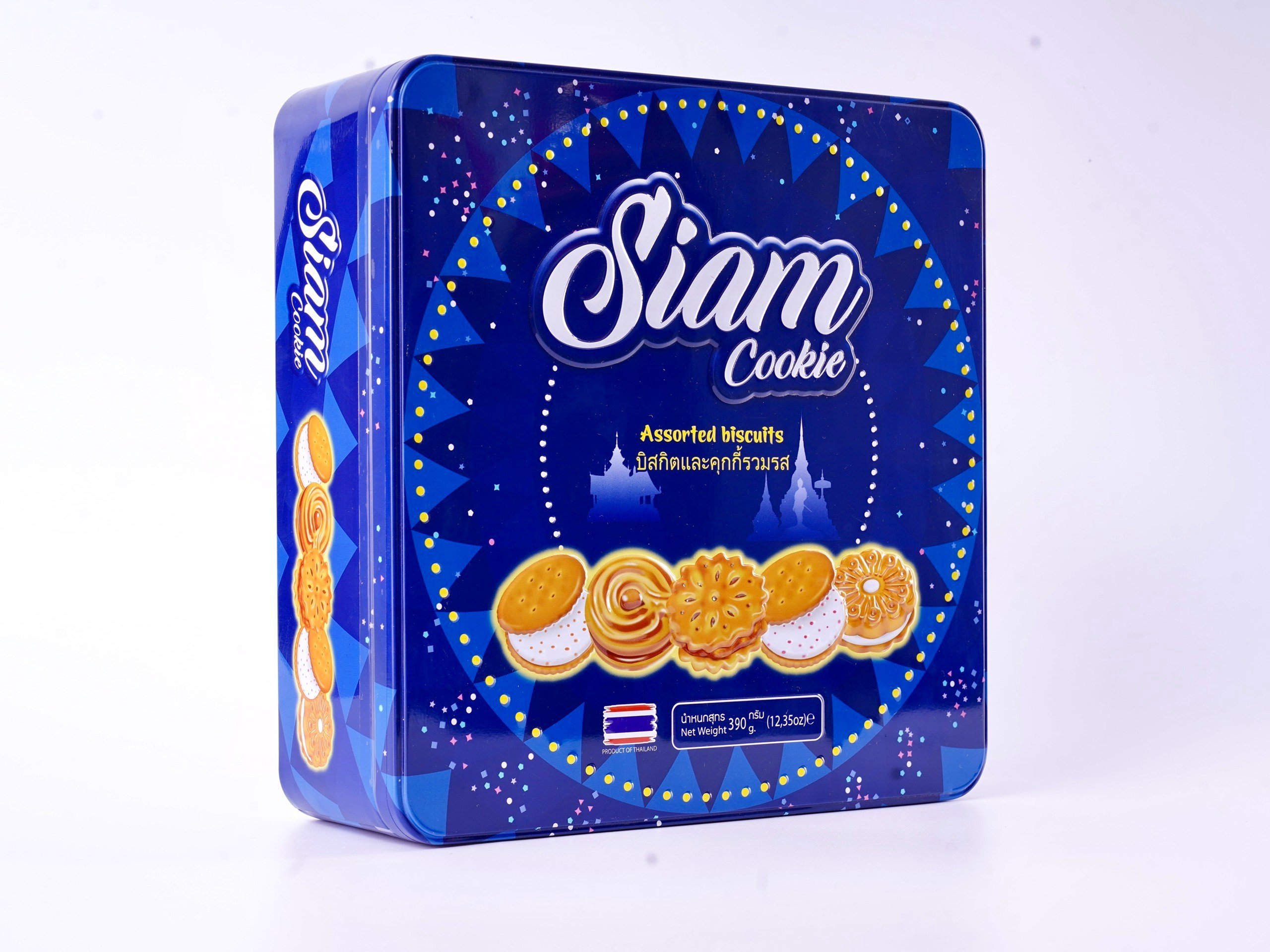 Bánh quy Siam mix các vị 390g hộp sắt vuông - màu xanh