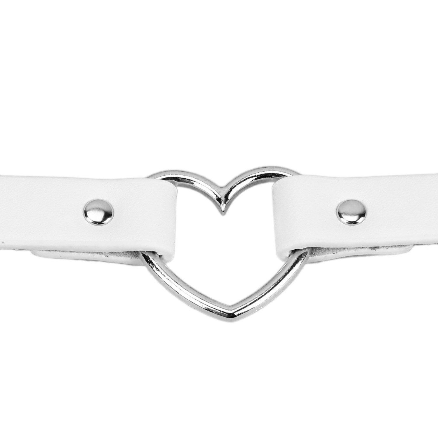 Gothic Men Women Leather Heart Buckle Collar Choker Chain Punk Necklace