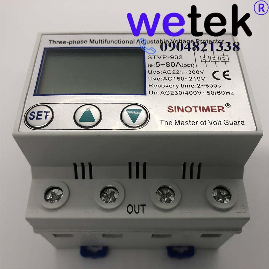 STVP-932 80A Rơ le điện áp 3 pha điện tử hiện số Sinotimer, dân dụng công nghiệp (cao thấp áp, mất pha, đứt trung tính)