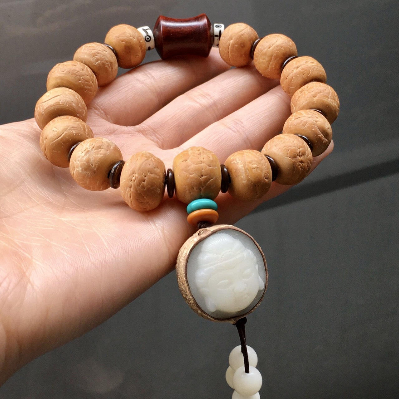 VÒNG TAY CHUỖI HẠT BỒ ĐỀ PHẬT NHÃN VÀ BỒ ĐỀ BẠCH NGỌC TỰ NHIÊN NEPAL 12-13mm