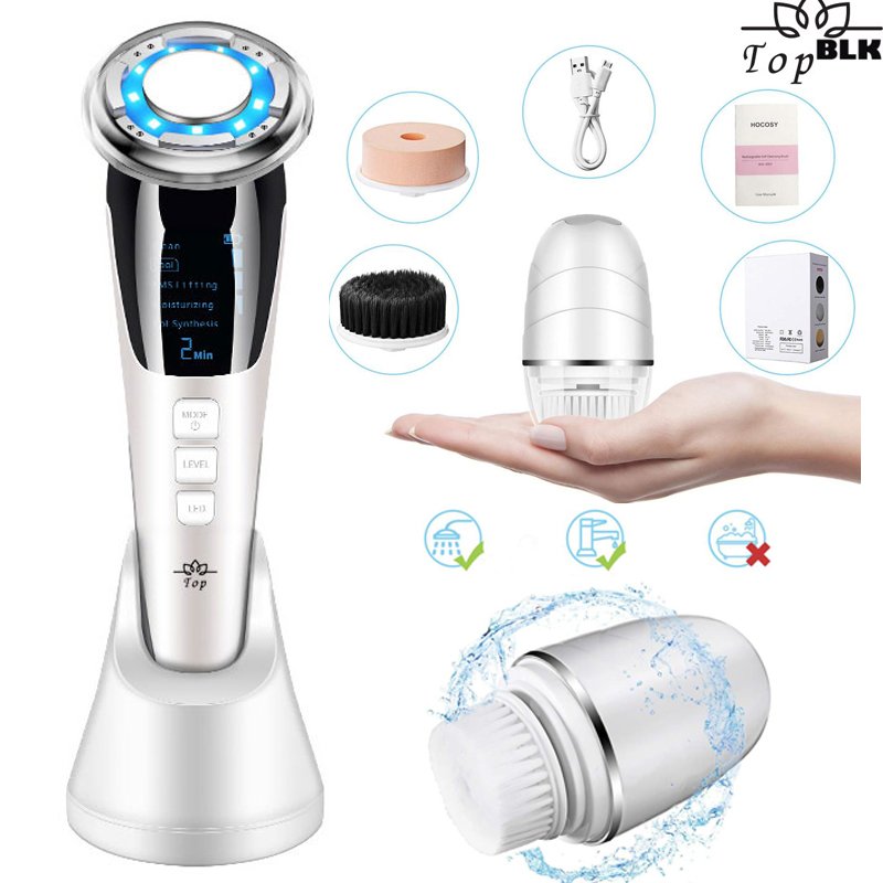 Búa Điện Di Massage Mặt Làm Đẹp Da 5 in 1 Photon Nóng Và Lạnh EMS Kèm Máy Rửa Mặt Mini Tiện Lợi 3 in 1