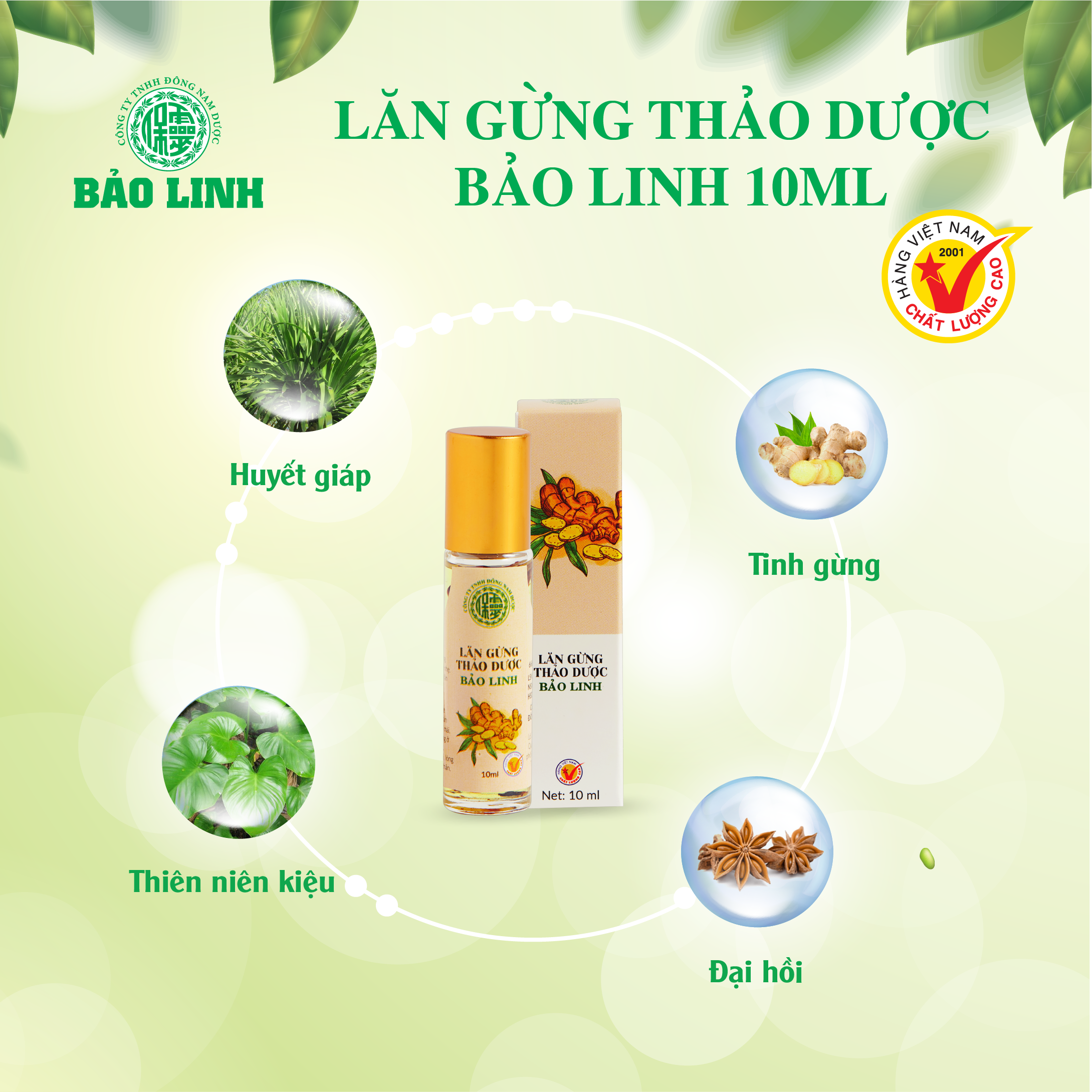 Combo 3 chai Dầu Lăn Gừng Thảo Dược Bảo Linh 10ml