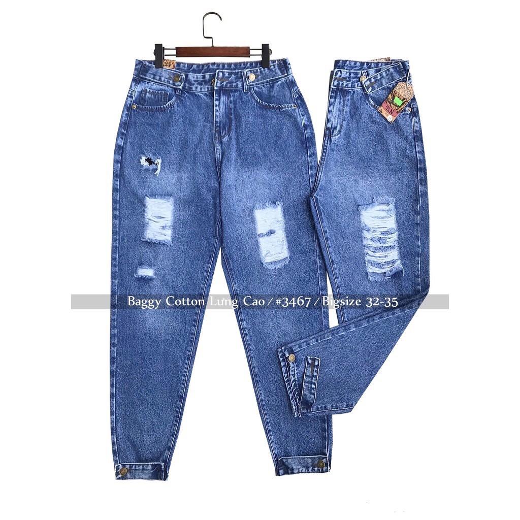 Quần jean nữ baggy lưng cao, quần bò baggy rách độc đáo có bigsize JB08