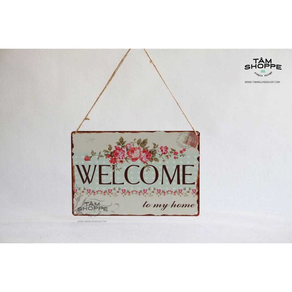 Bảng treo cửa WELCOME bằng thiếc Vintage
