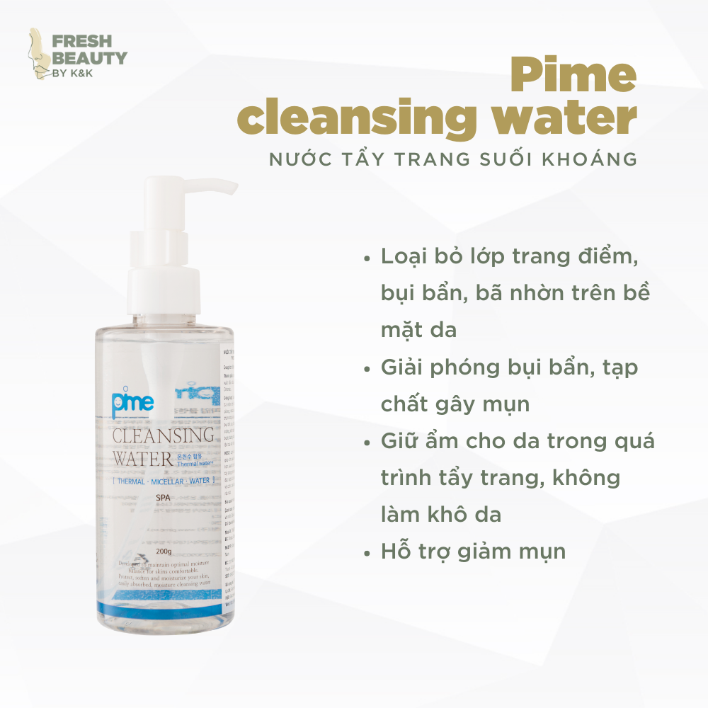 Nước tẩy trang Pime Cleasing Water chứa suối khoáng nóng dịu nhẹ, sạch sâu, cấp ẩm làm mềm da 200g