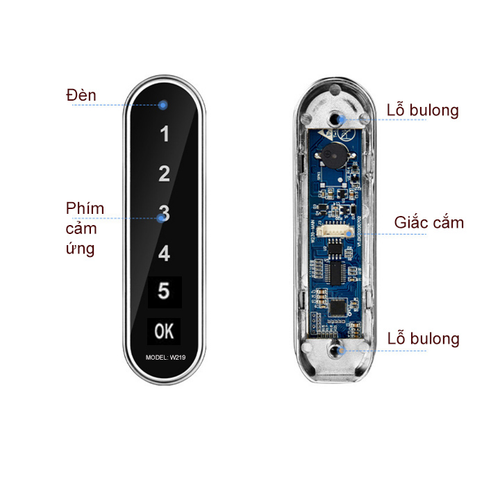 Khóa số điện tử W219 cho hòm, tủ cá nhân, ngăn kéo bàn, loại 5 mã có thể thay đổi