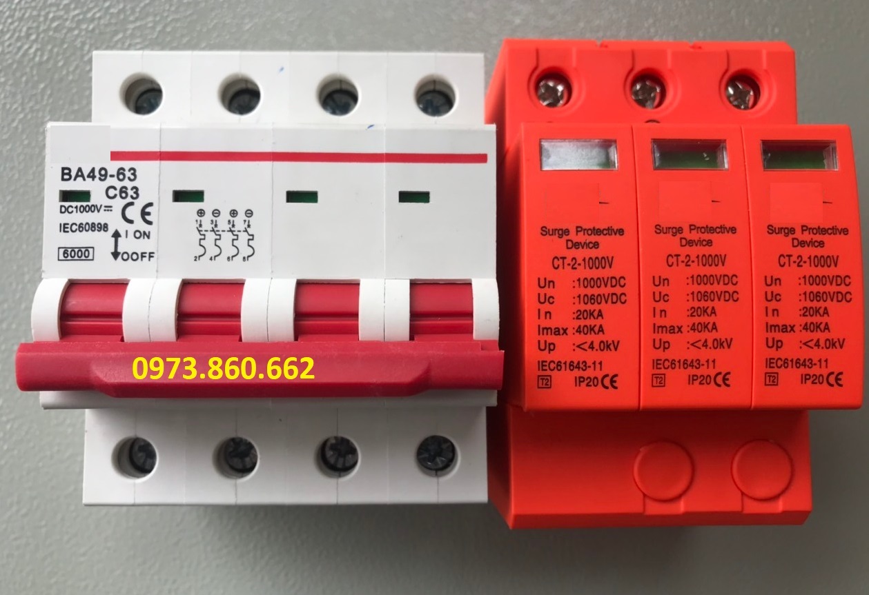 Aptomat DC 4P 1000V + Chống sét DC 3P 1000VDC DÙNG CHO NĂNG LƯỢNG MẶT TRỜI