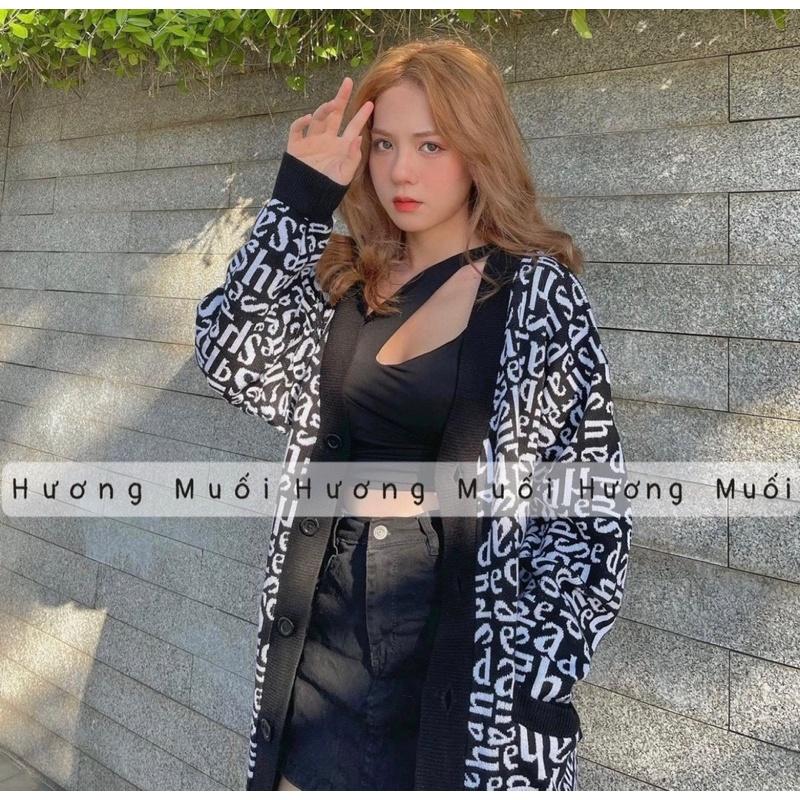 Áo khoác cardigan len hoạ tiết nhiều chữ - áo khoác len