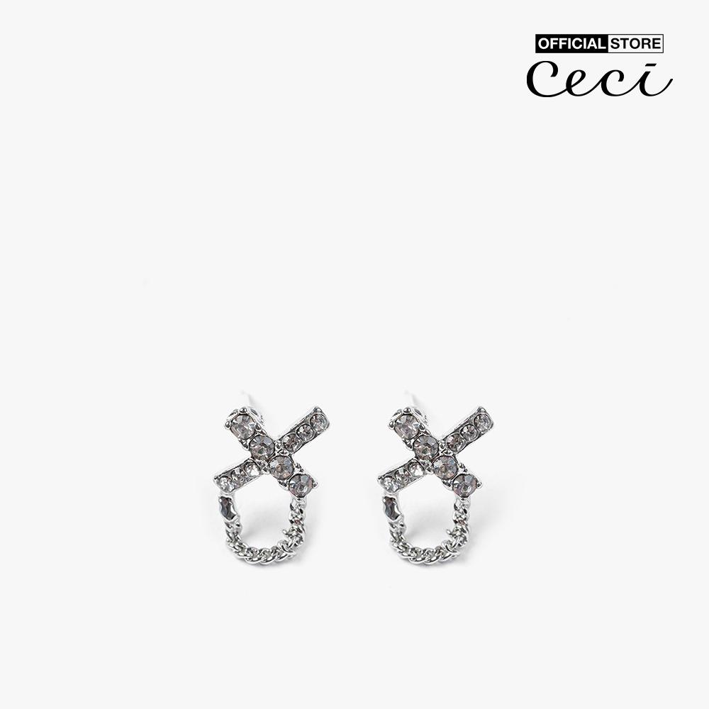 CECI - Khuyên tai nữ đính đá phối chuỗi xích nhỏ cá tính CC1-09000155