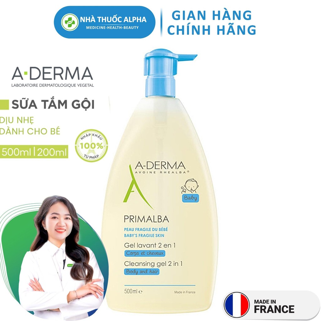 Sữa tắm gội toàn thân A-Derma Primalba Gentle Cleansing Gel baby 500ml
