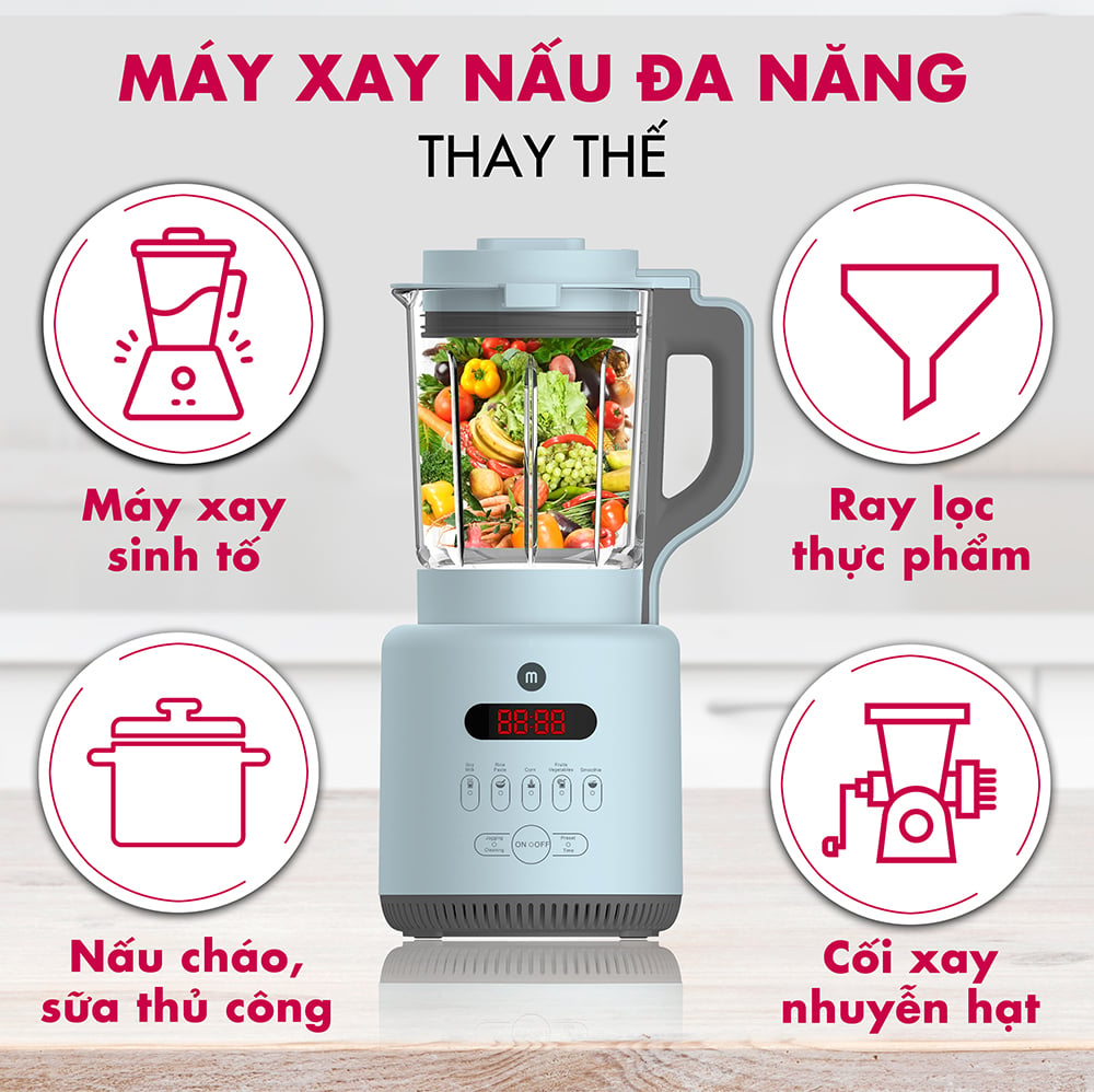 Máy làm sữa hạt, xay sinh tố, nấu cháo dinh dưỡng em bé Mishio cối thủy tinh borisilicate 1.75L - Sữa hạt &amp; chân không