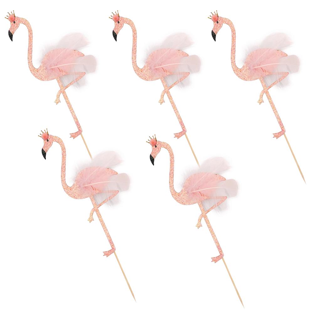 5 Pieces Glitter Tropical Flamingo Cake Toppers Baby Shower Party Decoration