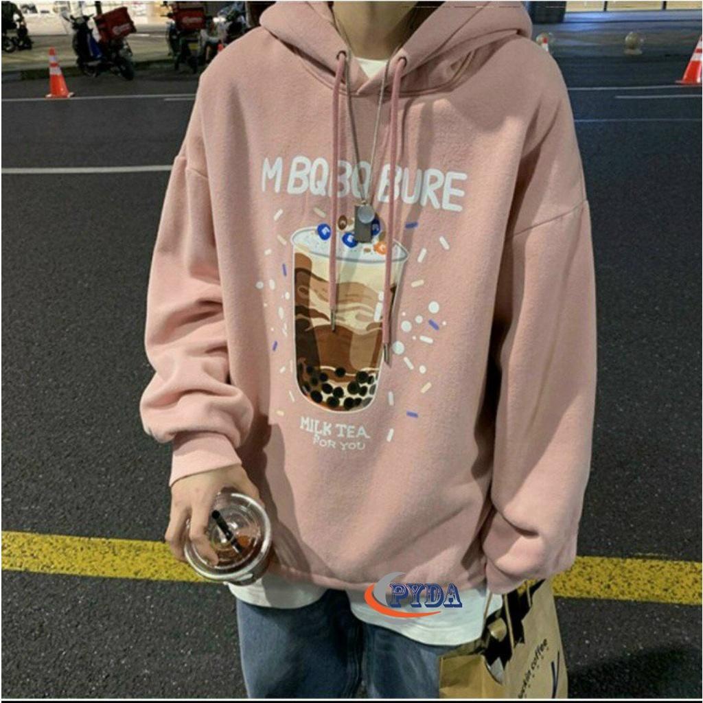 Áo hoodie nỉ ngoại nam nữ logo in trà sữa sán phẩm được may từ chất nỉ ngoại mềm mịn,thoáng mát freesize từkg