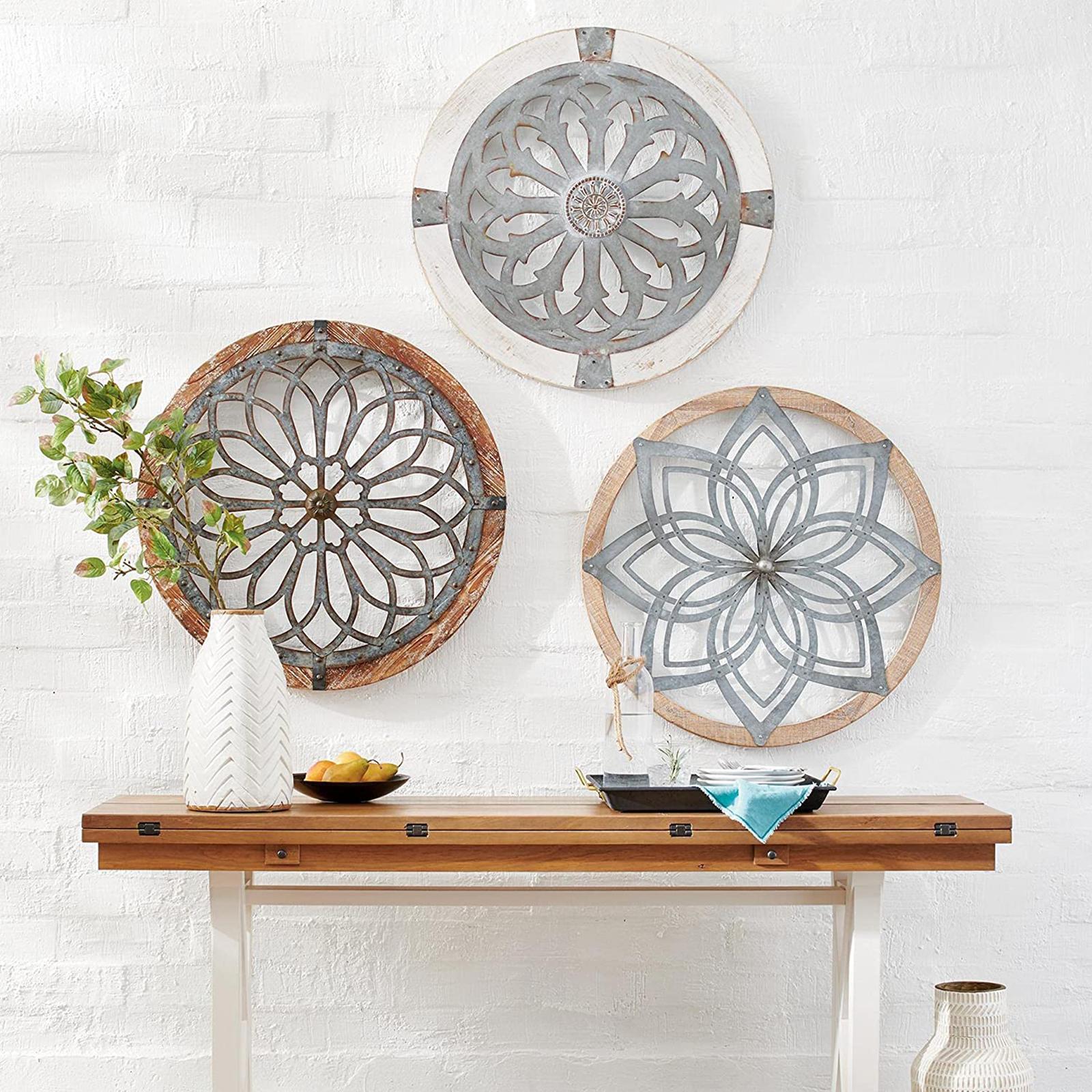 Medallions Metal Round Wall Decor. Home Living Room Wall Sculptures Wood