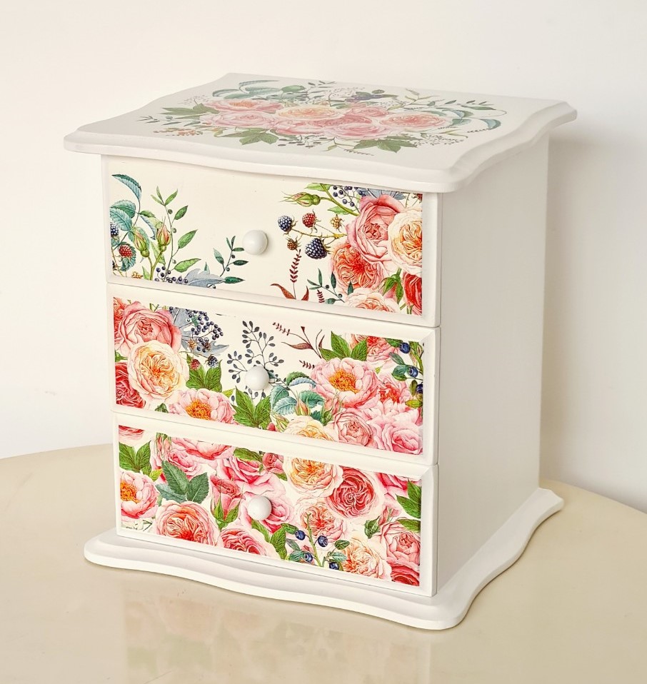 Hộp Nữ Trang Gỗ In Hoa Xinh Xắn Loại Lớn 23x21cm, Hộp Trang Sức Gỗ - Hàng VN Xuất Khẩu