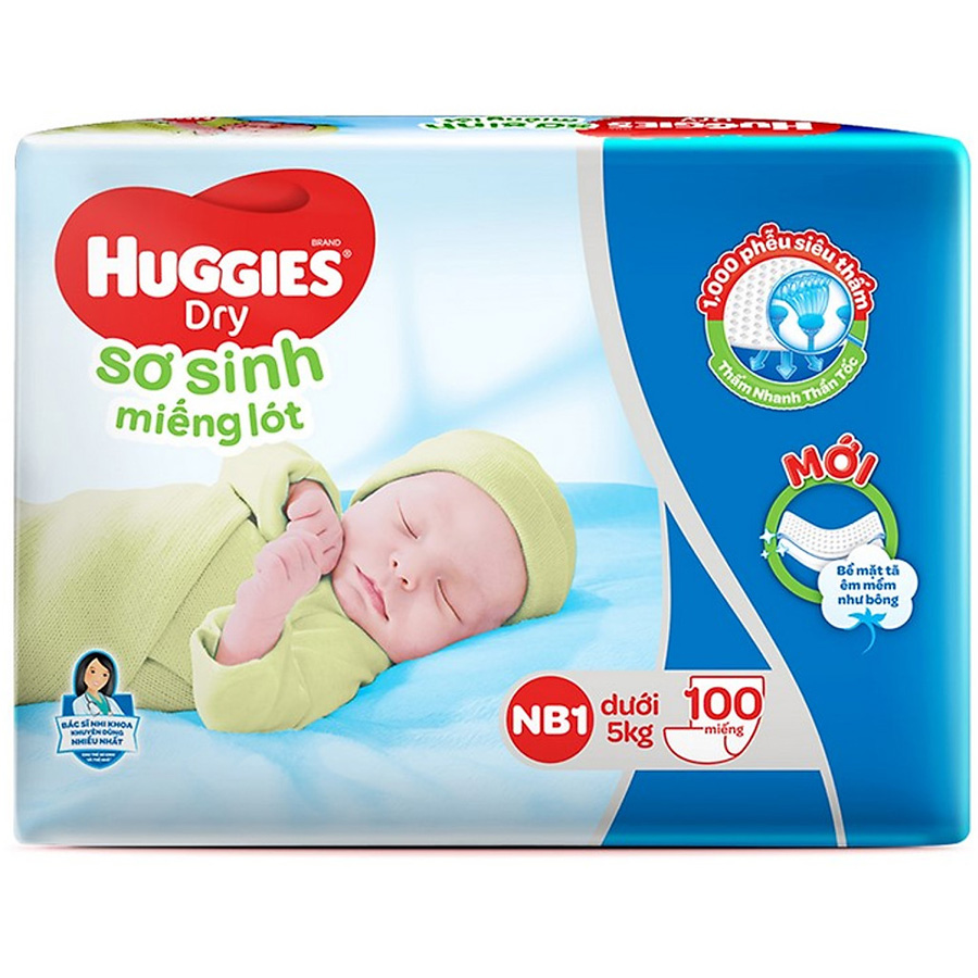 Combo 4 Gói Miếng Lót Sơ Sinh Huggies NB1 100 Miếng - NB1 100 (Gói 100 Miếng) 