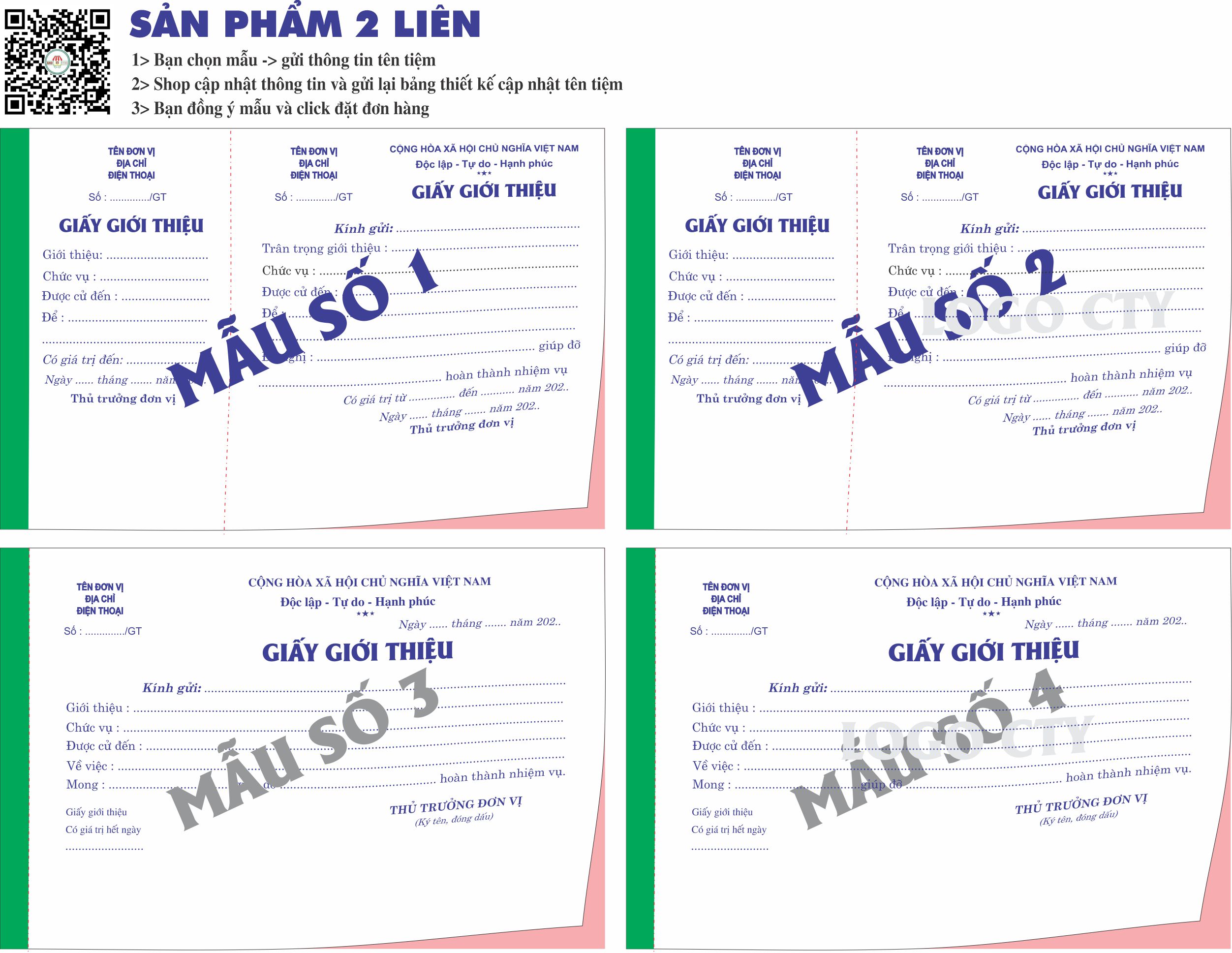 Giấy giới thiệu 2 liên-block 10-chọn mẫu in tên