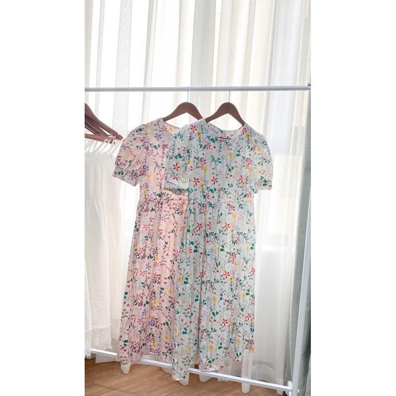 Đầm babydoll hoa nhí 2 màu