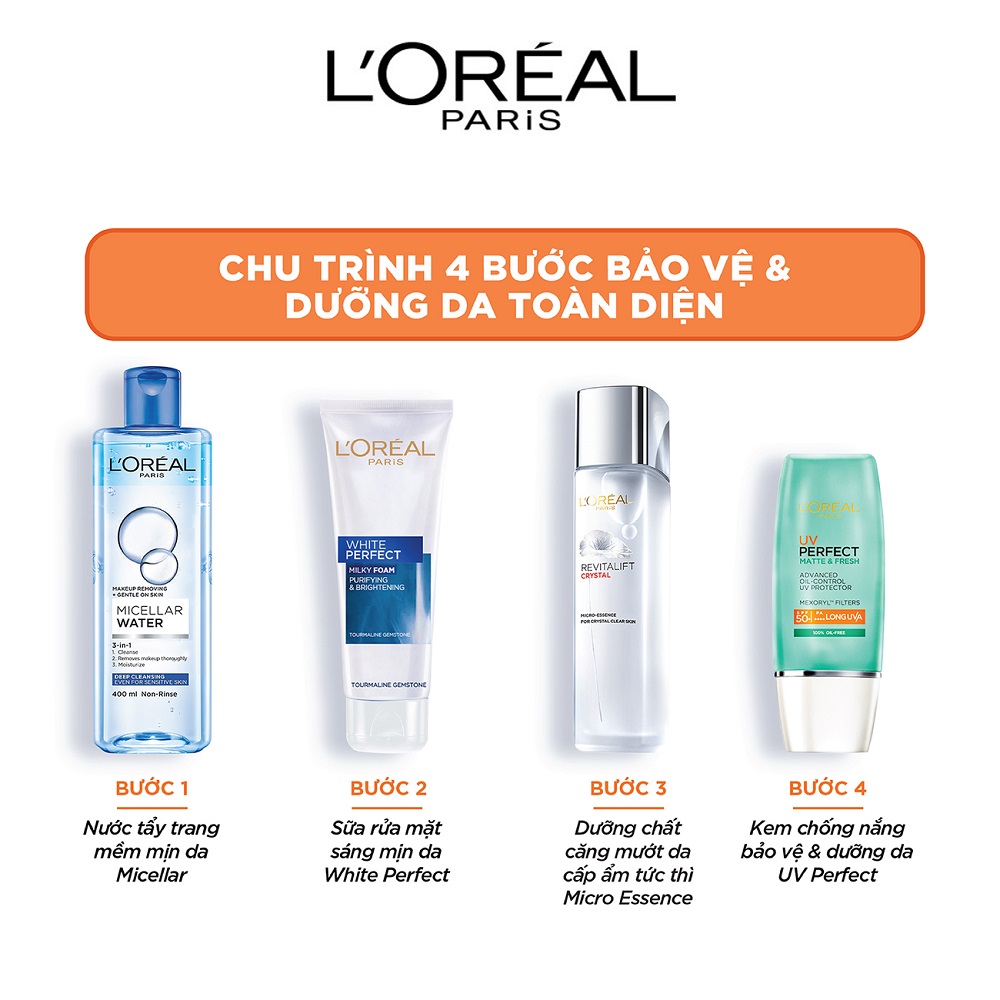 Bộ 2 kem chống nắng bảo vệ toàn diện se mịn lỗ chân lông &amp; chống ô nhiễm L'Oreal Paris UV Perfect fresh &amp; Matte SPF50/PA++++