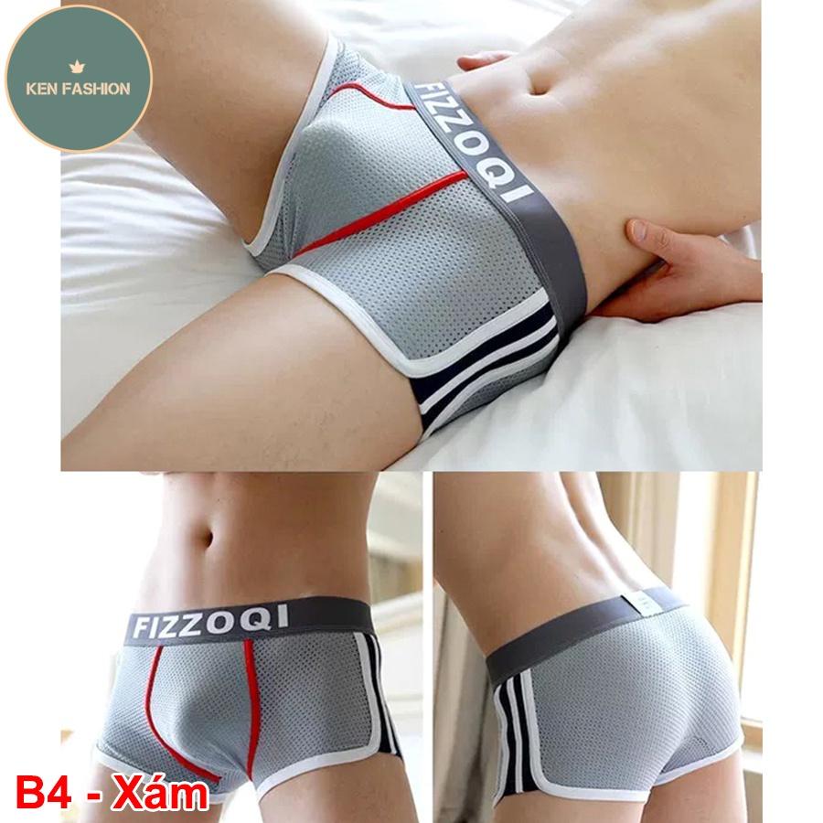 Quần lót nam cao cấp FIZZOQI QS4 quần sịp đùi chất liệu lụa dày dặn đục lỗ thoáng, đầy đủ size từ 38-105kg