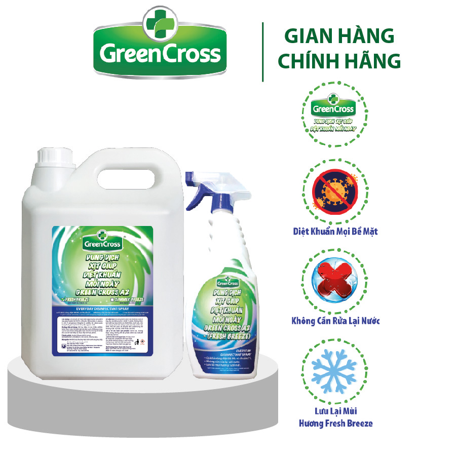 DUNG DỊCH XỊT KHUẨN MỖI NGÀY GREEN CROSS A2 CAN 5 LÍT - TẶNG 1 CHAI 500ML CÙNG LOẠI