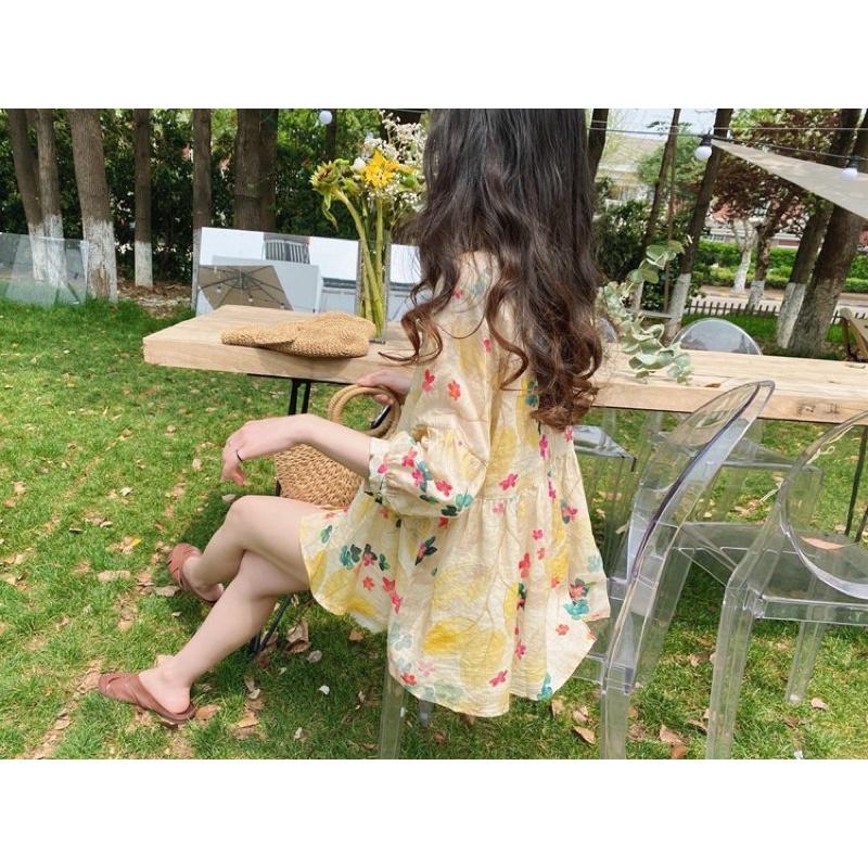Áo kiểu mới cổ tròn cho mùa hè năng động áo phối tay phong cách Hàn Quốc