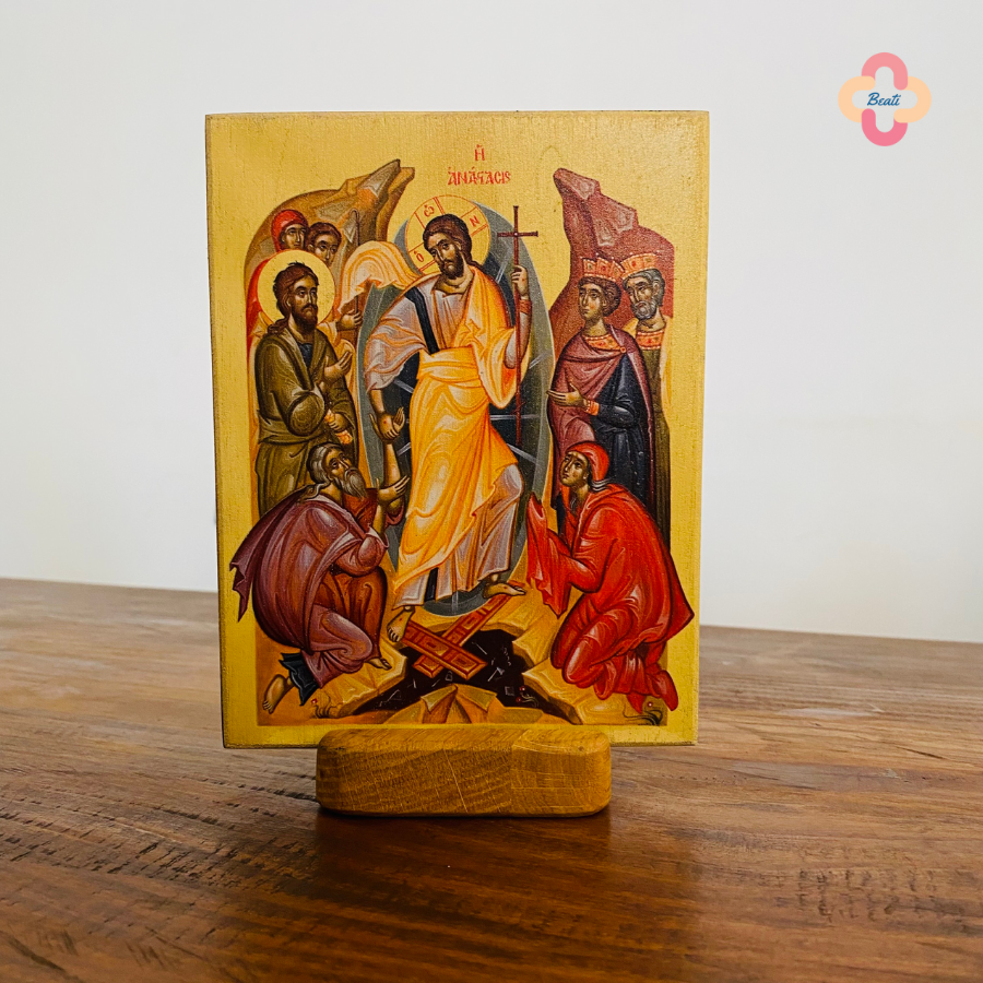 Icon Chúa Phục Sinh Beati - Tranh Gỗ Thủ Công Rustic / Icon of The Resurrection of Christ