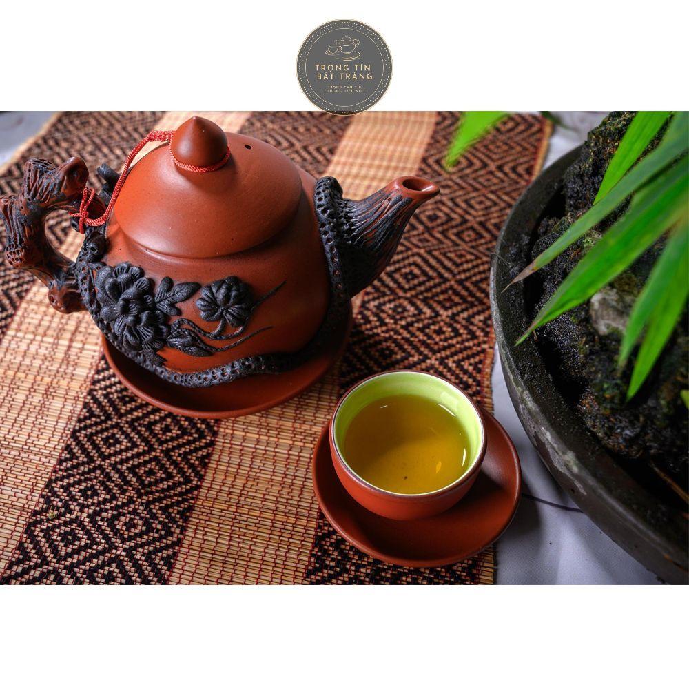 Bộ Ấm Chén Trà Đạo Gốm Tử Sa Bát Tràng Đắp Nổi Hoa Phù Dung Dáng Thủy Bình Dung Tích 400ml ATSML 02.3
