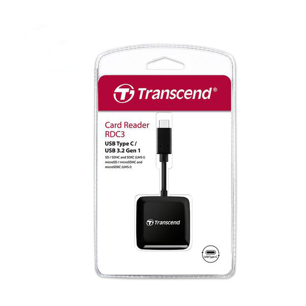 Đầu đọc thẻ nhớ TypeC Transcend TS-RDC3 Gen 1 - hỗ trợ khe microSD/SD (Đen) HÀNG CHÍNH HÃNG