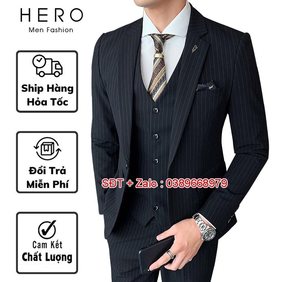 Vest Nam Hàn Quốc Kẻ Sọc, Bộ Vest Nam Kẻ Sọc Đen, Suit Nam, Bộ Suit Nam Kẻ Sọc Đen