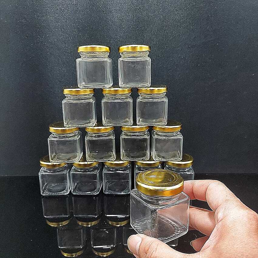 Hũ Thủy Tinh Vuông 50ML (combo 30 cái) mẫu Vuông nắp thiếc vàng – Lọ Thủy Tinh Nhỏ - Hũ đựng yến chưng, mật ong, dầu dừa, mỹ phẩm
