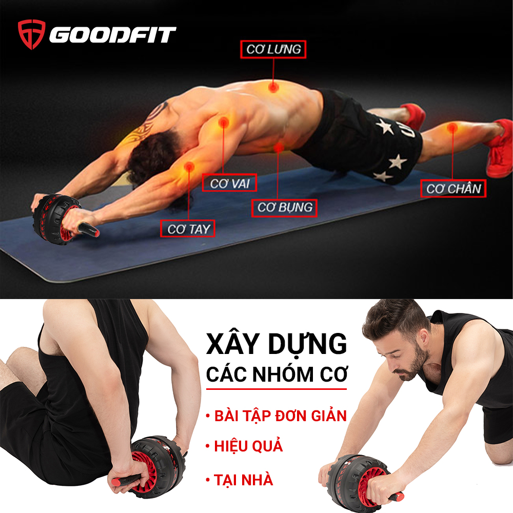 Con lăn tập bụng, con lăn tập cơ bụng trợ lực lò xo GoodFit chịu tải 200kg, hỗ trợ tập gym, tập thể dục tại nhà Goodfit GF600AB