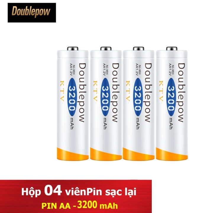 Combo Bộ sạc pin DoublePow DP-K11 Tự ngắt kèm 4 Pin tiểu sạc AA DoublePow 3200 mAh dung lương Pin cao, Sử dụng lâu