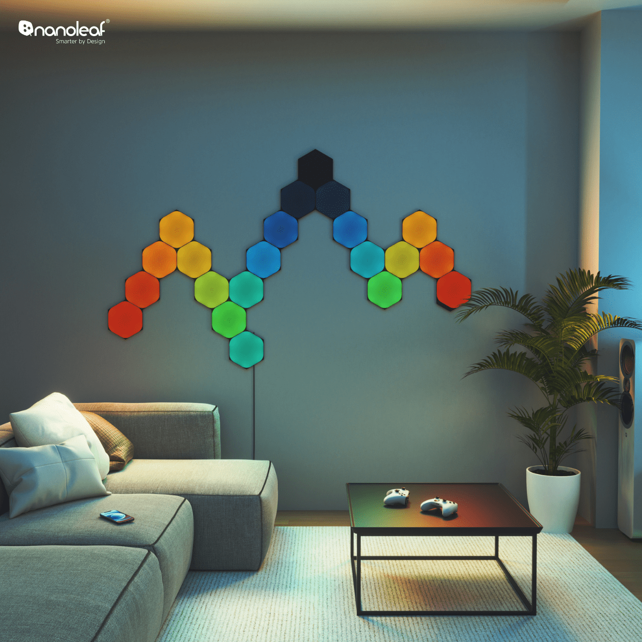 Đèn LED RGB lắp ghép thông minh Nanoleaf Shapes Ultra Black Lục Giác 3 ô đèn