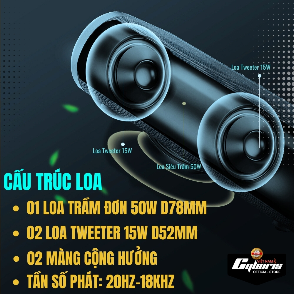 Loa Bluetooth Cyboris T9, Công suất 80W, Chống nước IPX5, Pin 10400mAh. Loa siêu Bass. Hàng Chính Hãng. Bảo hành 18 tháng