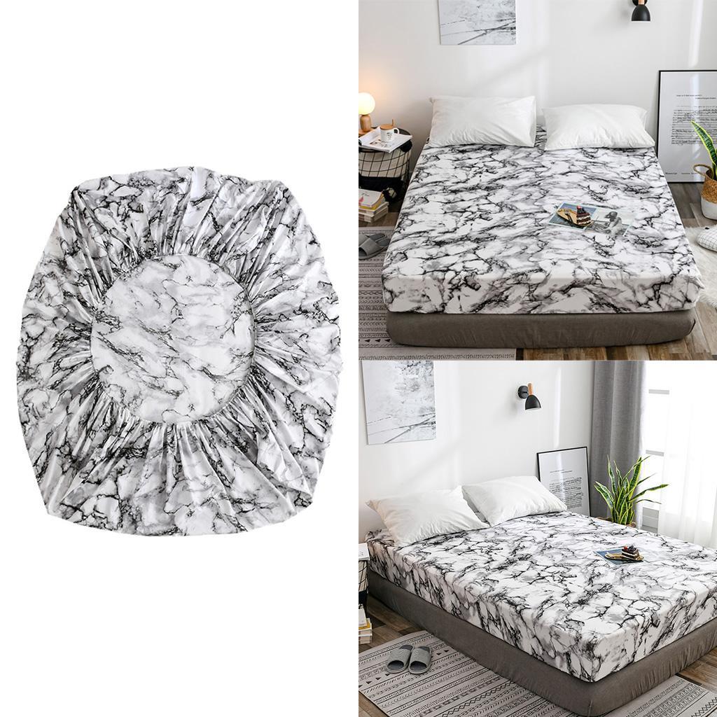 Marble Printed Fitted Sheet Bedding Cover Elastic Polyester Resistant Fade -