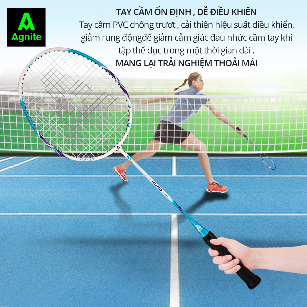 Cặp vợt cầu lông cán liền nhôm carbon siêu nhẹ chính hãng Agnite - Tặng hộp cầu nhựa và bao đựng - F2132