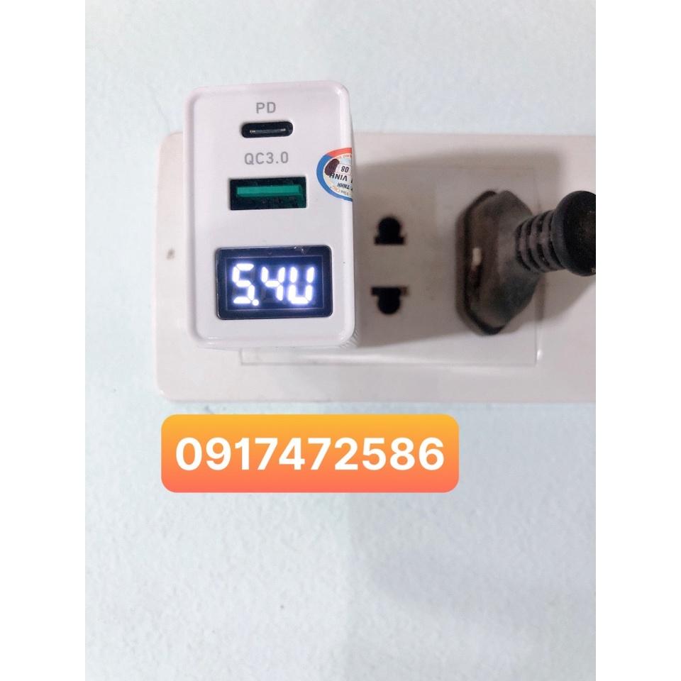 Cóc sạc nhanh Hammer 18W, PD & Quick Charge 3.0A, có LCD hiển thị dòng điện, Hàng chính hãng bảo hành 12 tháng