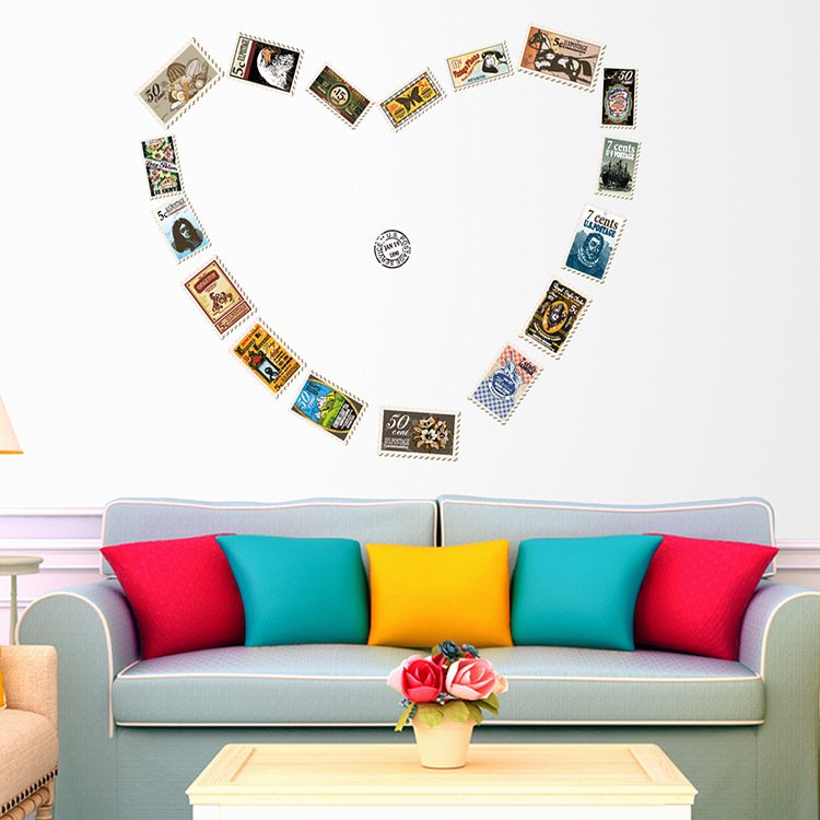 Decal dán tường tem thư các nước trang trí sinh động
