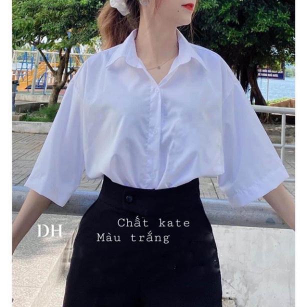 Áo sơ mi trắng nữ, áo sơ mi tay lỡ dáng thụng ND8