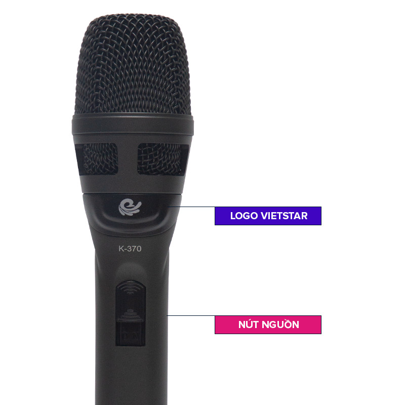 Bộ 1 Micro Karaoke Có Dây Cực Hay, Hút Âm Tốt - Vỏ Hợp Kim Sơn Tĩnh Điện Chống Rơi Vỡ, Model K370 - Chính Hãng