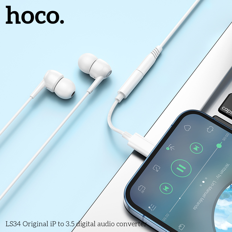 Cổng chuyển đổi Hoco LS34 từ cổng I.p to 3.5mm, hàng chính hãng hỗ trợ vừa nghe nhạc vừa mic đàm thoại dành cho Ip10/11/12/13/14