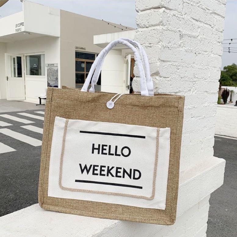 Túi cói đi biển, túi xách du lịch Hello Weekend
