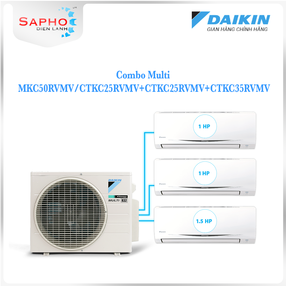 Hình ảnh [Free Lắp HCM] Hệ Thống Máy Lạnh Multi S Daikin Inverter Combo MKC50RVMV/CTKC25RVMV+CTKC25RVMV+CTKC35RVMV Gas R32 Treo Tường 1 Chiều Lạnh Hàng Chính Hãng