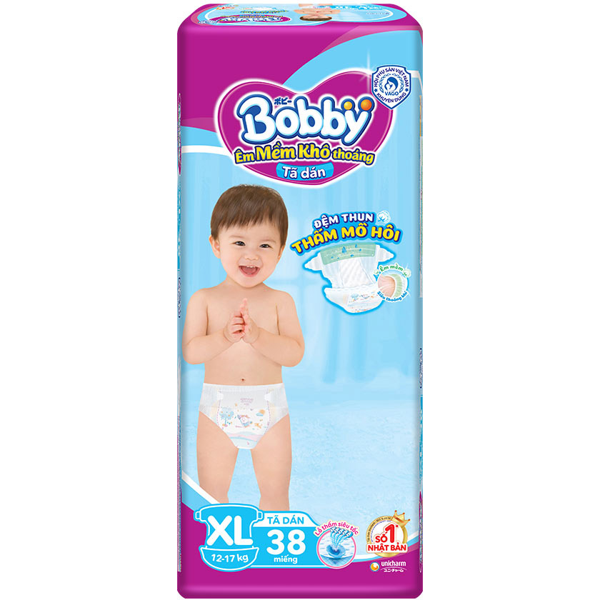 Tã Dán Bobby Fresh Siêu Mỏng Gói Đại XL38 (38 Miếng)