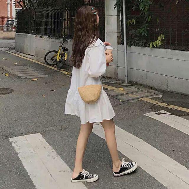 Đầm babydoll nữ màu trắng, đầm suông nữ dài tay, đầm dạo phố tay dài, đầm nữ bánh bèo, đầm uzzlang, đầm nữ thiết kế bánh