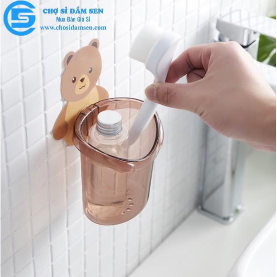 Ly cốc đựng bàn chải kem đánh răng dán tường hình gấu cute, cốc dán tường nhà tắm chú gấu dễ thương