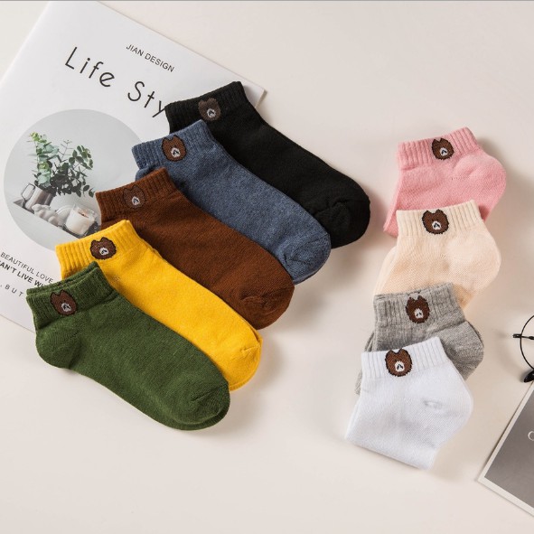 Combo 10 đôi Tất nữ gấu ngắn cổ vải cotton khử mùi thoáng khí thấm hút mồ hôi