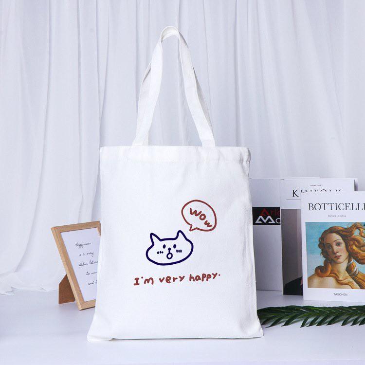 Túi Tote Canvas lớn In Mèo Wow đeo vai TT31 Xinh Xắn Cho Nàng