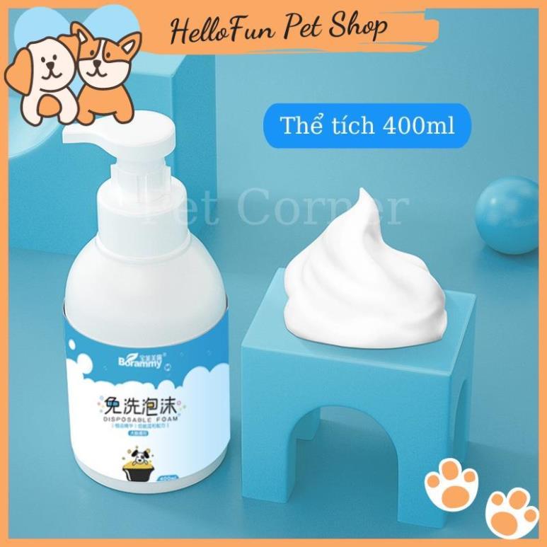 Sữa tắm khô cho chó mèo Borammy dạng bọt giúp khử mùi, diệt khuẩn và dưỡng lông (400ml)